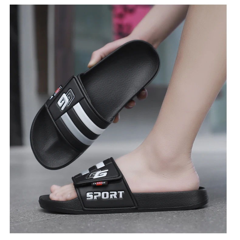 New Mens Slippers Velcro Strap Slipper Lightweight Slide Summer Beach Shoe Soft Mules Slide Flip Men Big Size Sandal Casual Clog