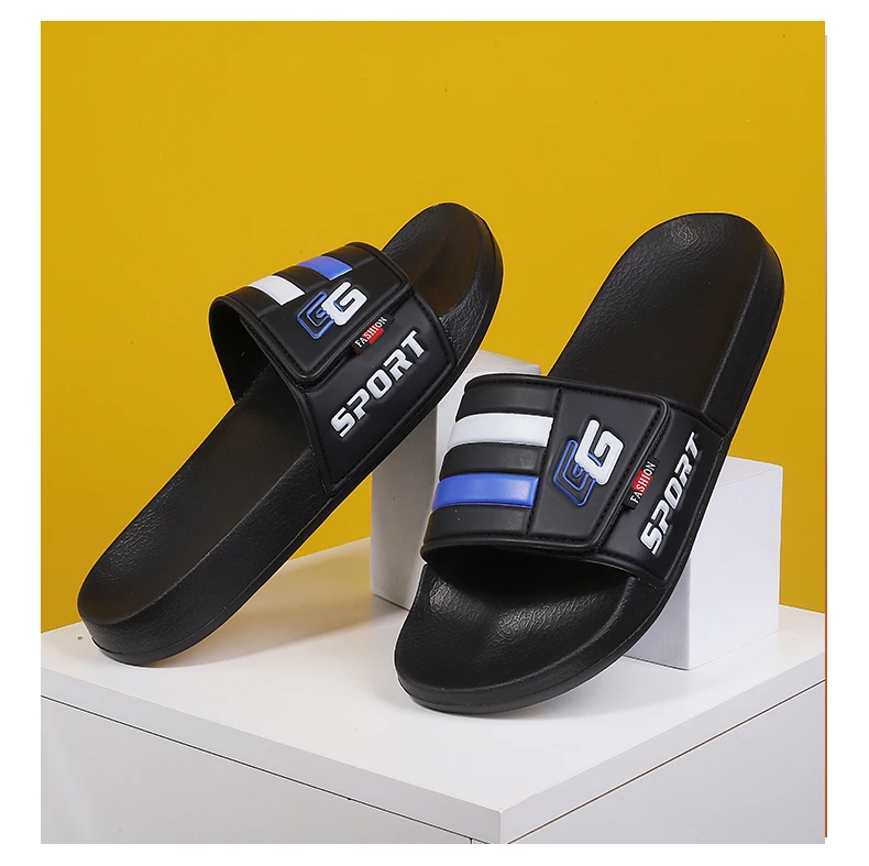 New Mens Slippers Velcro Strap Slipper Lightweight Slide Summer Beach Shoe Soft Mules Slide Flip Men Big Size Sandal Casual Clog