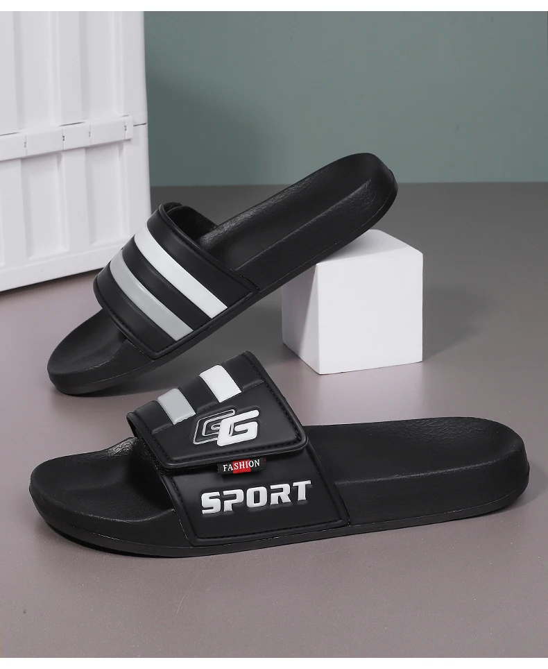 New Mens Slippers Velcro Strap Slipper Lightweight Slide Summer Beach Shoe Soft Mules Slide Flip Men Big Size Sandal Casual Clog