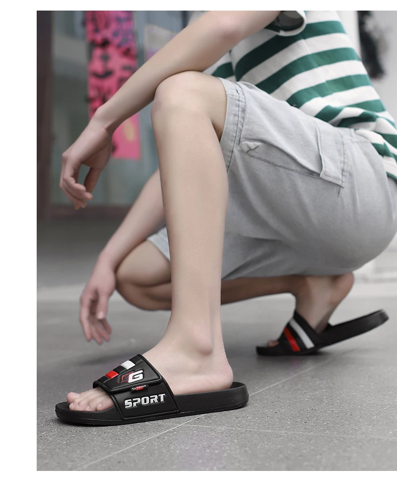 New Mens Slippers Velcro Strap Slipper Lightweight Slide Summer Beach Shoe Soft Mules Slide Flip Men Big Size Sandal Casual Clog