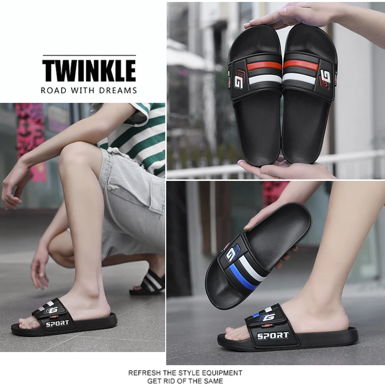 New Mens Slippers Velcro Strap Slipper Lightweight Slide Summer Beach Shoe Soft Mules Slide Flip Men Big Size Sandal Casual Clog