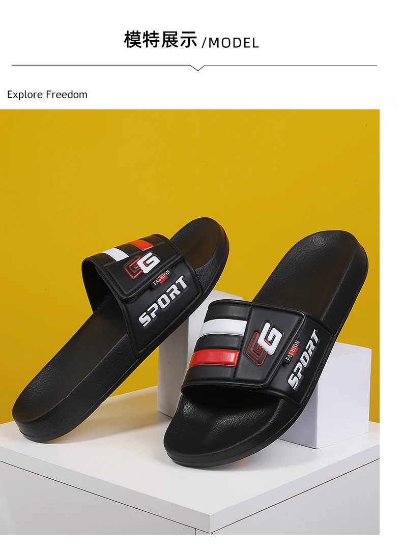 New Mens Slippers Velcro Strap Slipper Lightweight Slide Summer Beach Shoe Soft Mules Slide Flip Men Big Size Sandal Casual Clog