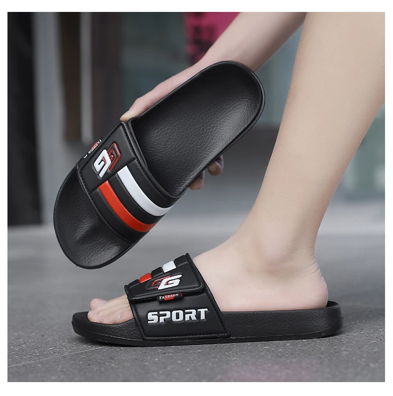 New Mens Slippers Velcro Strap Slipper Lightweight Slide Summer Beach Shoe Soft Mules Slide Flip Men Big Size Sandal Casual Clog