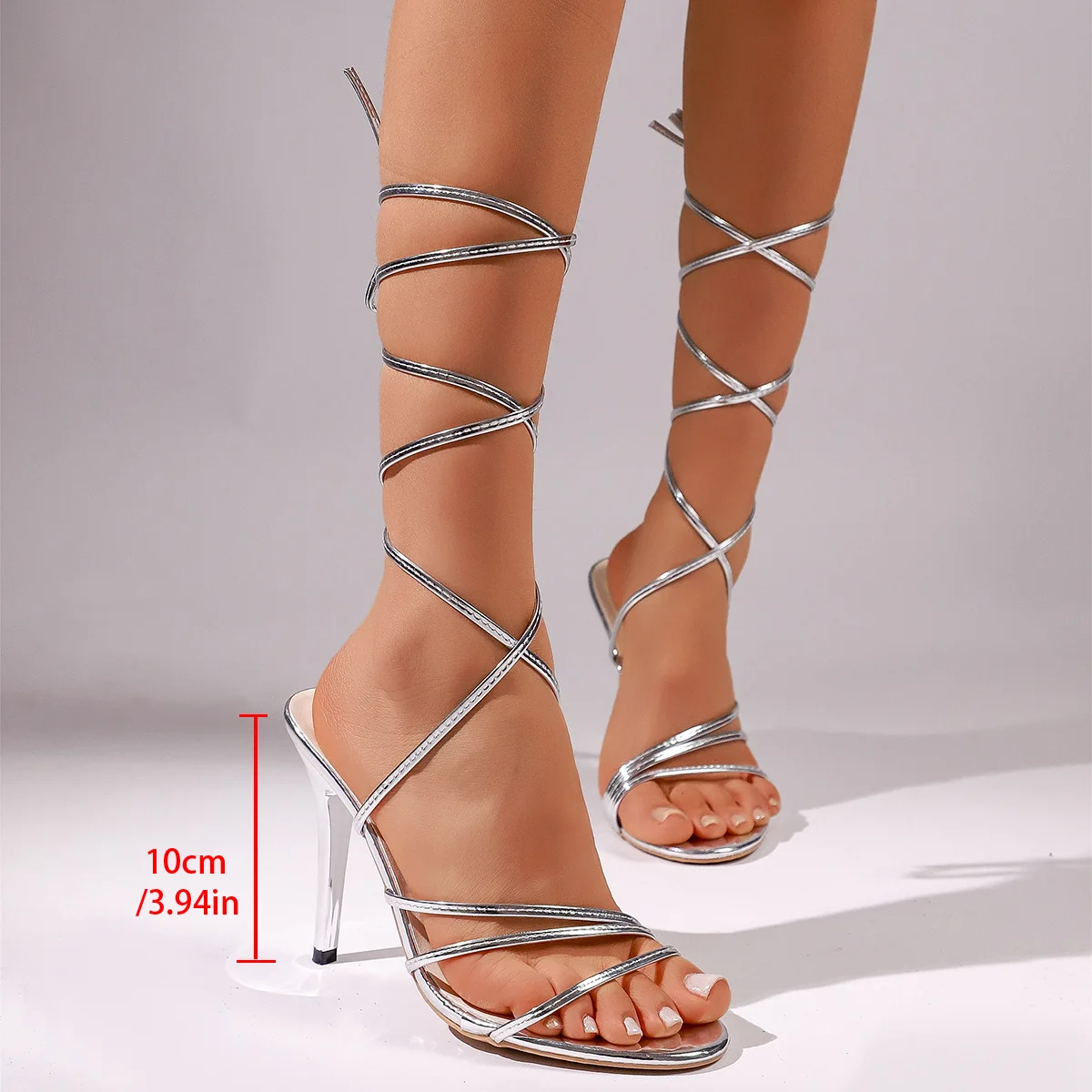 Women's Sexy Round-Toe Crisscross Strap Stiletto Heel Sandals 2026 Summer Elegant High Heels for Beach Lace Up Party Dress Shoes