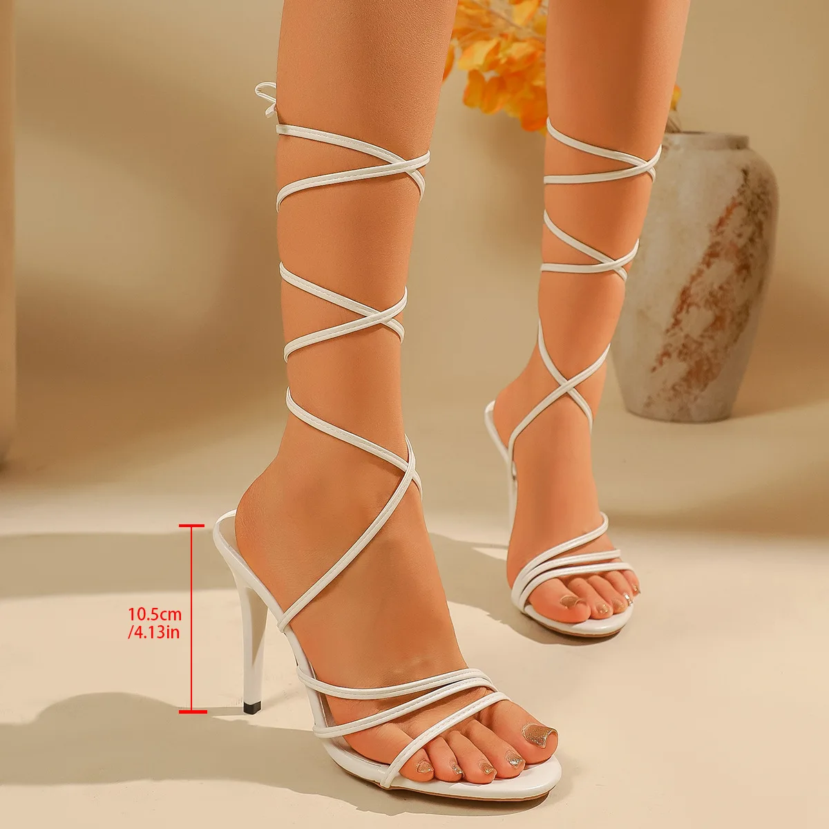 Women's Sexy Round-Toe Crisscross Strap Stiletto Heel Sandals 2026 Summer Elegant High Heels for Beach Lace Up Party Dress Shoes