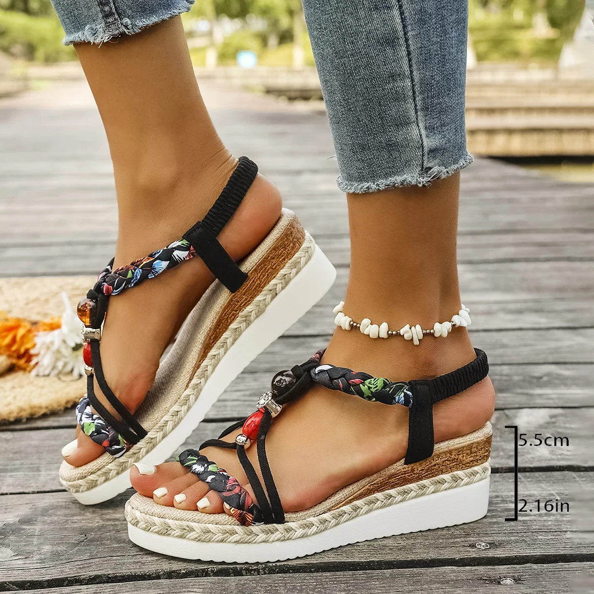 Fashion T-Strap Platform Sandals for Women New Mix Color Elastic Band Wedge Sandals Woman Summer Daily Open Toe Sandalias Female