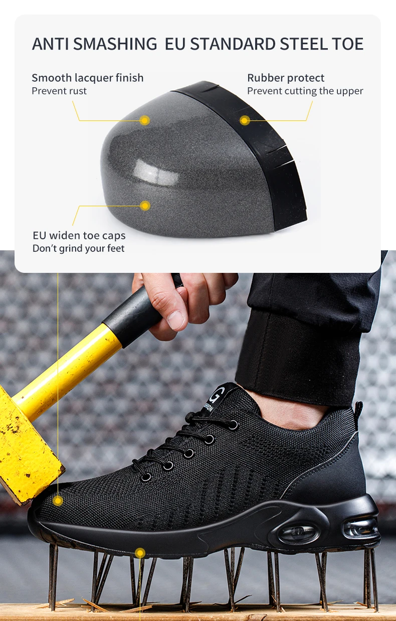 Safety Shoes for Men and Women, Breathable Work Sports Shoes, Steel Toe Shoes, Puncture Resistant Safety Protection Shoes