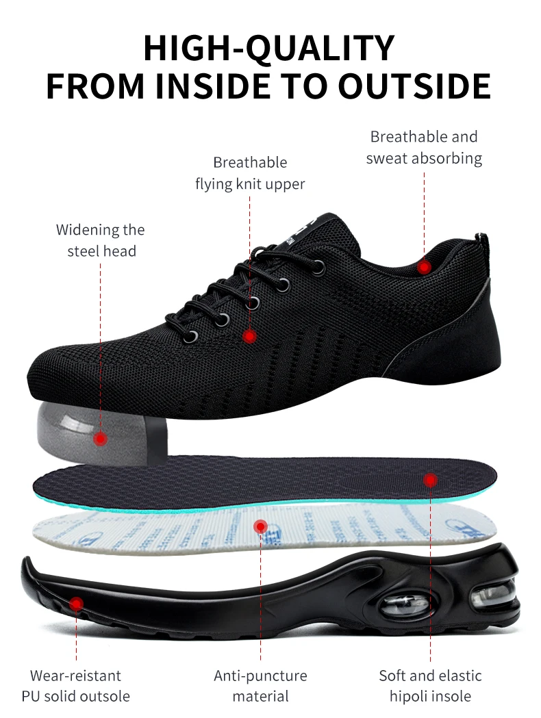 Safety Shoes for Men and Women, Breathable Work Sports Shoes, Steel Toe Shoes, Puncture Resistant Safety Protection Shoes