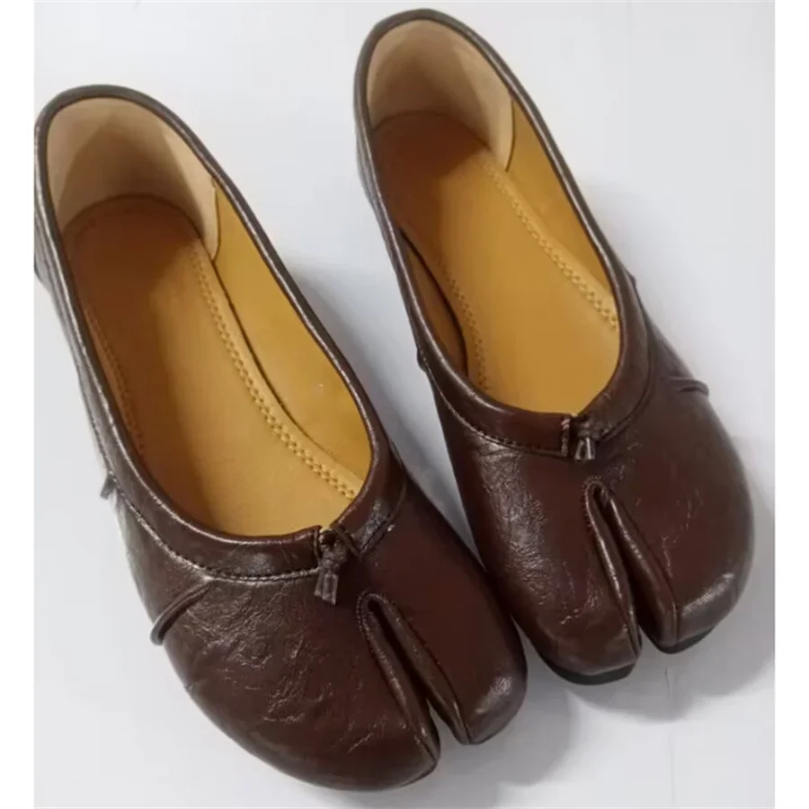 Size 35-43 Split Toe Women Ballet Flats Tabi Shoes Casual Slip-on Loafers Ladies Pleated Leather Espadrilles Zapatillas Mujer