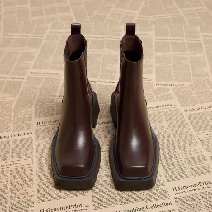Chelsea Boots Women Autumn Platform 2025 Early Autumn Square Toe Booties Spring and Autumn Single Boots