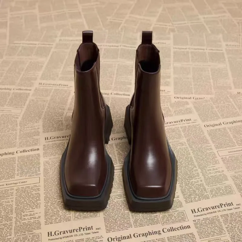 Chelsea Boots Women Autumn Platform 2025 Early Autumn Square Toe Booties Spring and Autumn Single Boots
