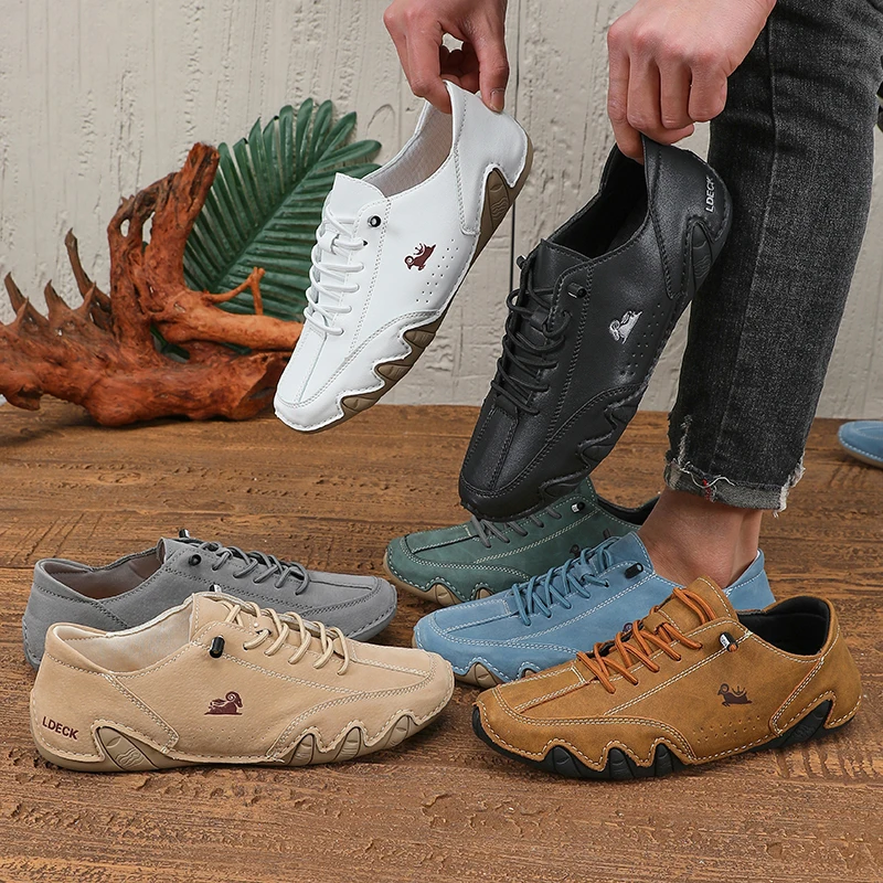 Classic Loafers Trendy Durable Artificial Leather Waterproof Anti Slip Casual Shoes for Outdoor Walking Men’s Motorcycle Boots