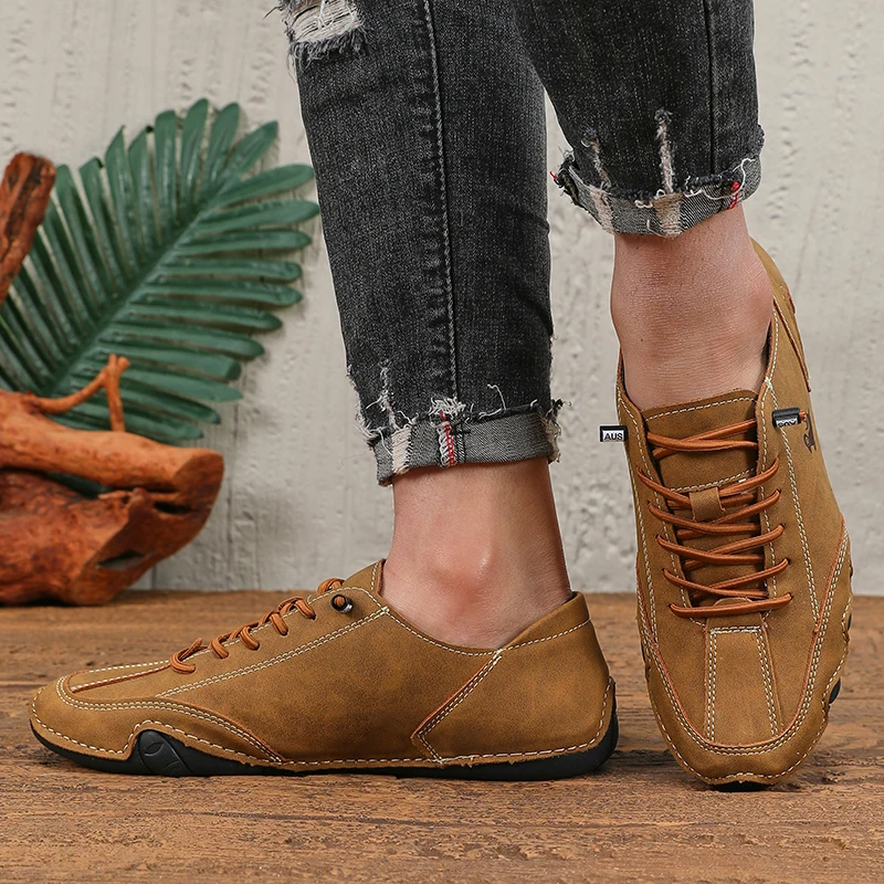 Classic Loafers Trendy Durable Artificial Leather Waterproof Anti Slip Casual Shoes for Outdoor Walking Men’s Motorcycle Boots