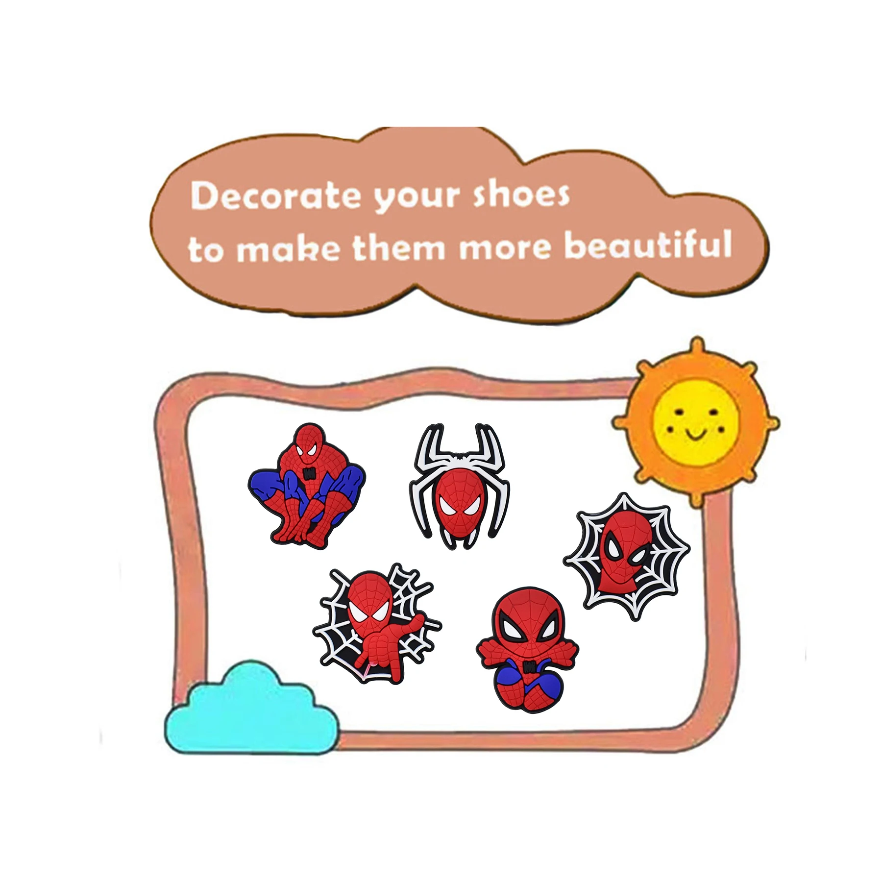 45-200pcs Mesuca Spider-Man PVC Shoe Charms Cartoon DIY Accessories Sandals Garden Shoes Buckle Decoration for Party Gifts