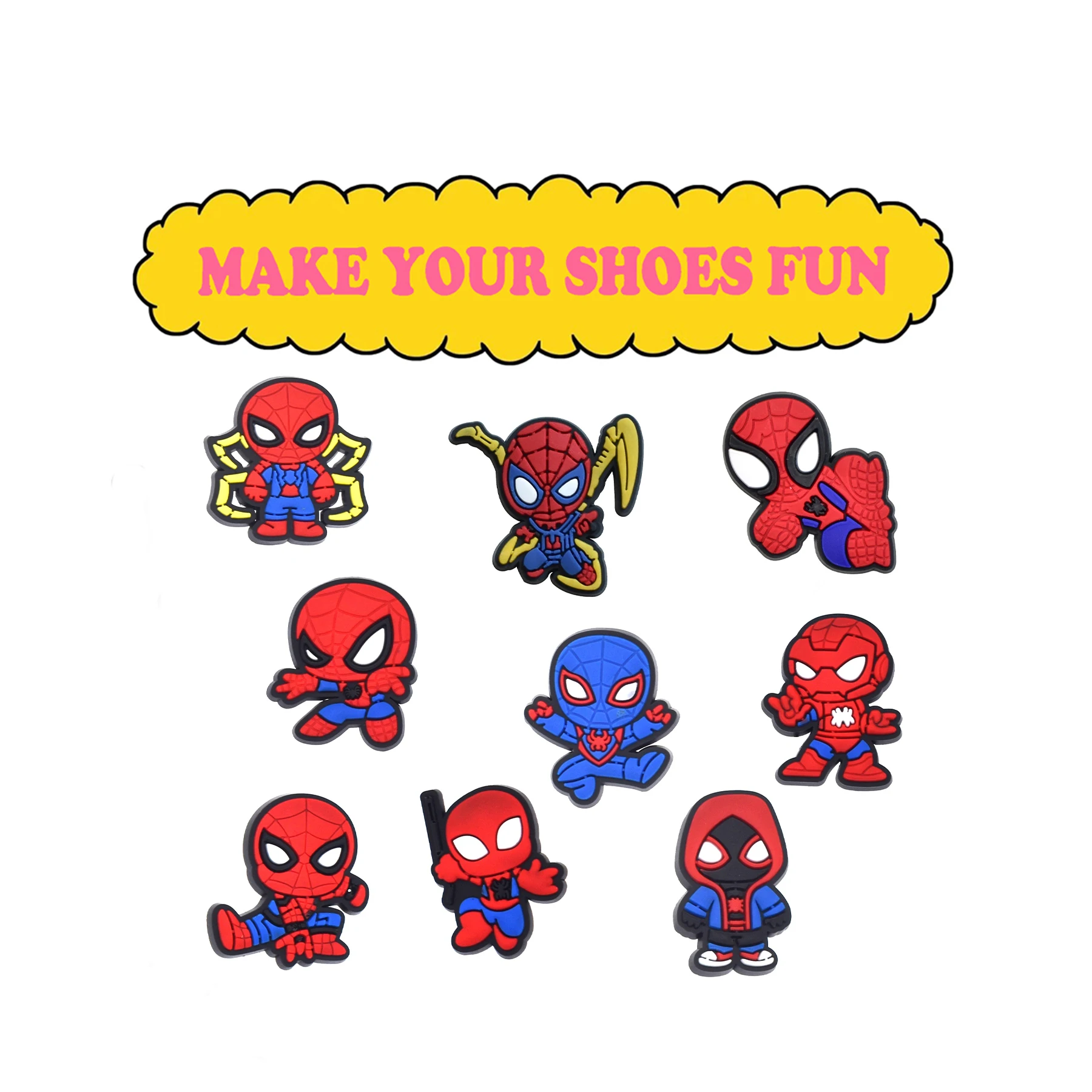 45-200pcs Mesuca Spider-Man PVC Shoe Charms Cartoon DIY Accessories Sandals Garden Shoes Buckle Decoration for Party Gifts