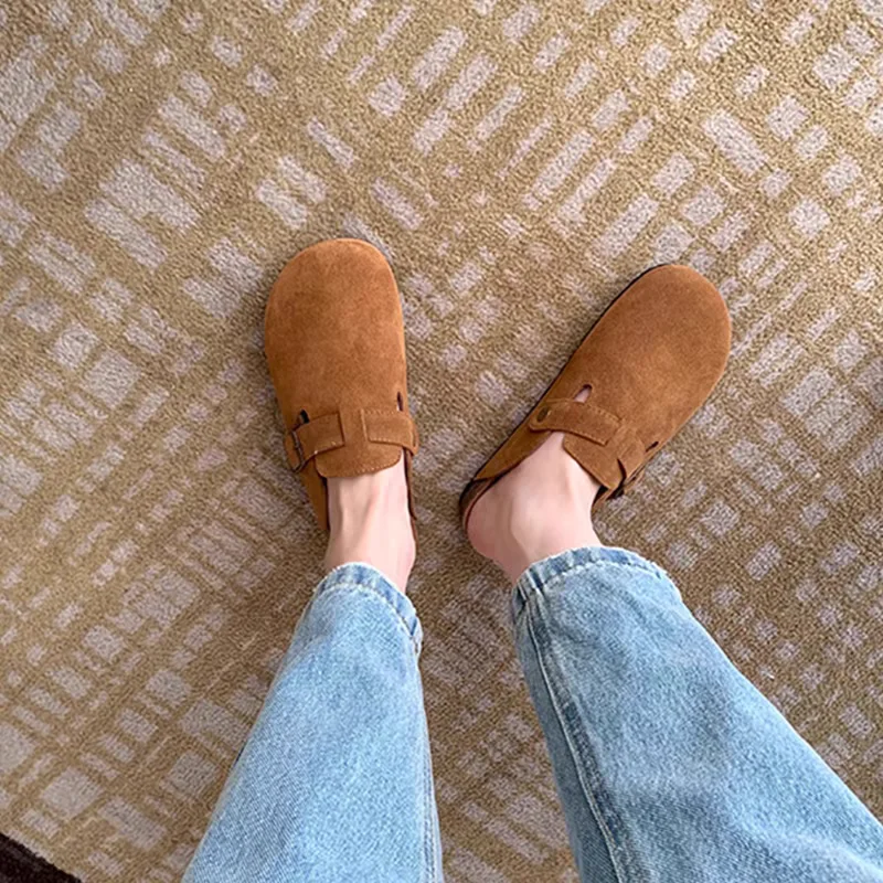 New Retro Fashion Women's Shoes Solid Color Soft Soled Slingback Shoes Round Toe Thick-Soled Suede Clogs Sandals Outdoor Beach