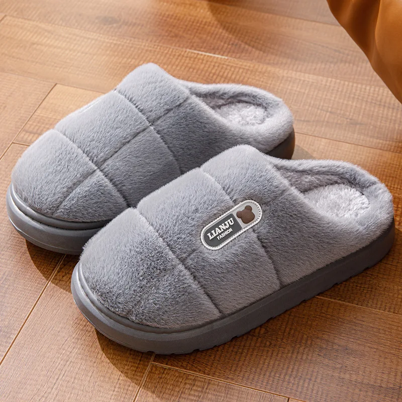 Big Size 50 51 Winter Slippers Men Thick Sole Indoor Home Warm Couples Shoes Non-Slip Flat Platform Cotton Slipper