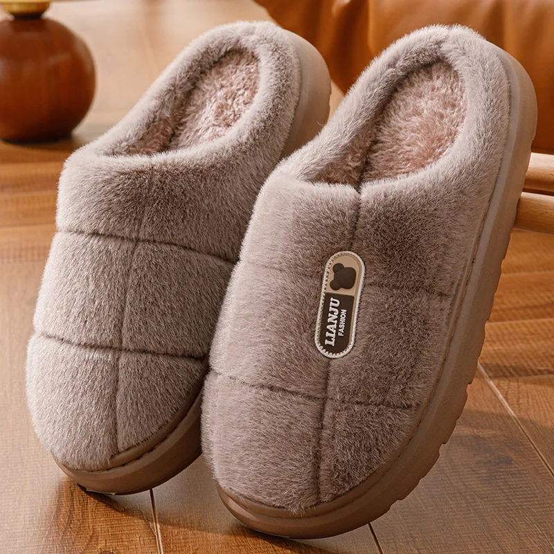 Big Size 50 51 Winter Slippers Men Thick Sole Indoor Home Warm Couples Shoes Non-Slip Flat Platform Cotton Slipper