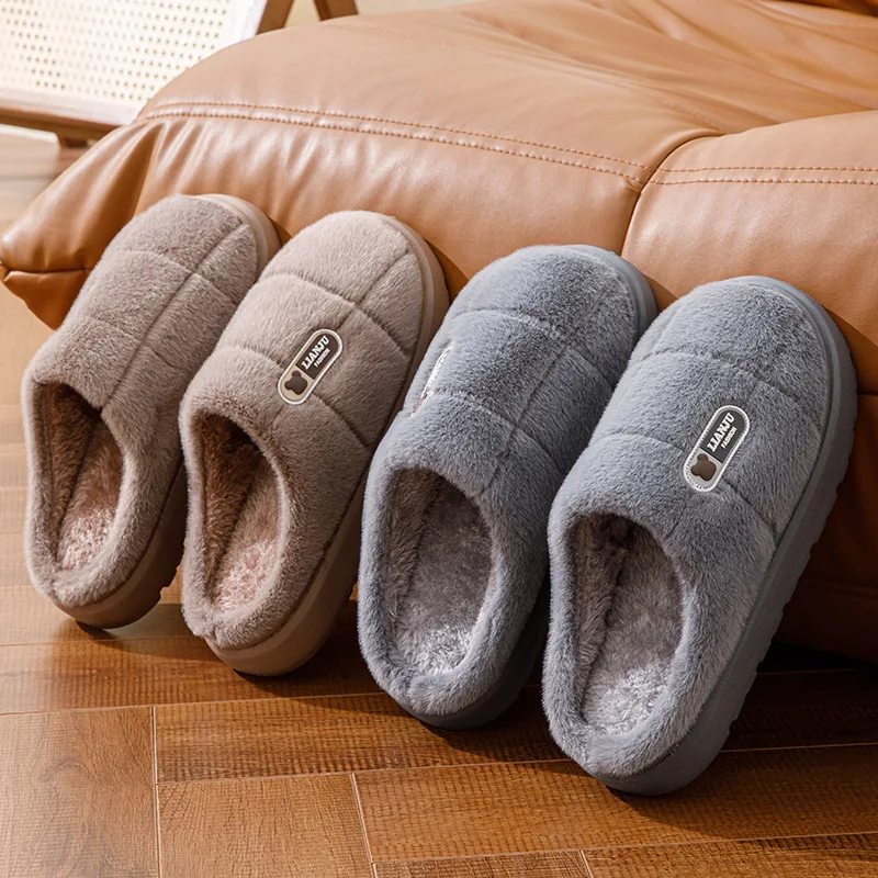 Big Size 50 51 Winter Slippers Men Thick Sole Indoor Home Warm Couples Shoes Non-Slip Flat Platform Cotton Slipper
