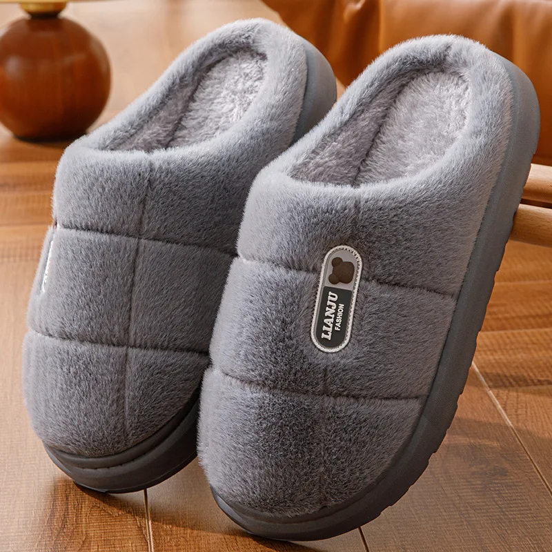 Big Size 50 51 Winter Slippers Men Thick Sole Indoor Home Warm Couples Shoes Non-Slip Flat Platform Cotton Slipper