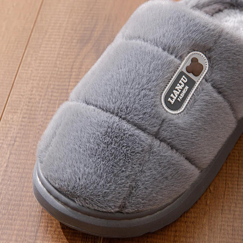 Big Size 50 51 Winter Slippers Men Thick Sole Indoor Home Warm Couples Shoes Non-Slip Flat Platform Cotton Slipper