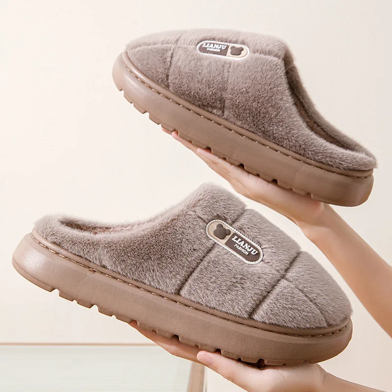 Big Size 50 51 Winter Slippers Men Thick Sole Indoor Home Warm Couples Shoes Non-Slip Flat Platform Cotton Slipper