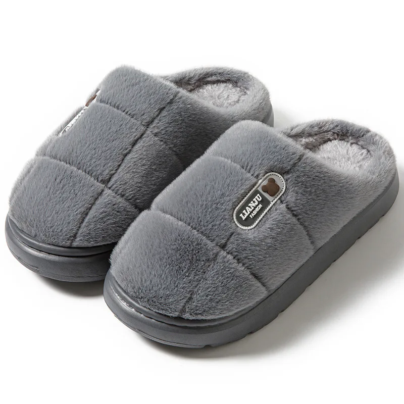 Big Size 50 51 Winter Slippers Men Thick Sole Indoor Home Warm Couples Shoes Non-Slip Flat Platform Cotton Slipper