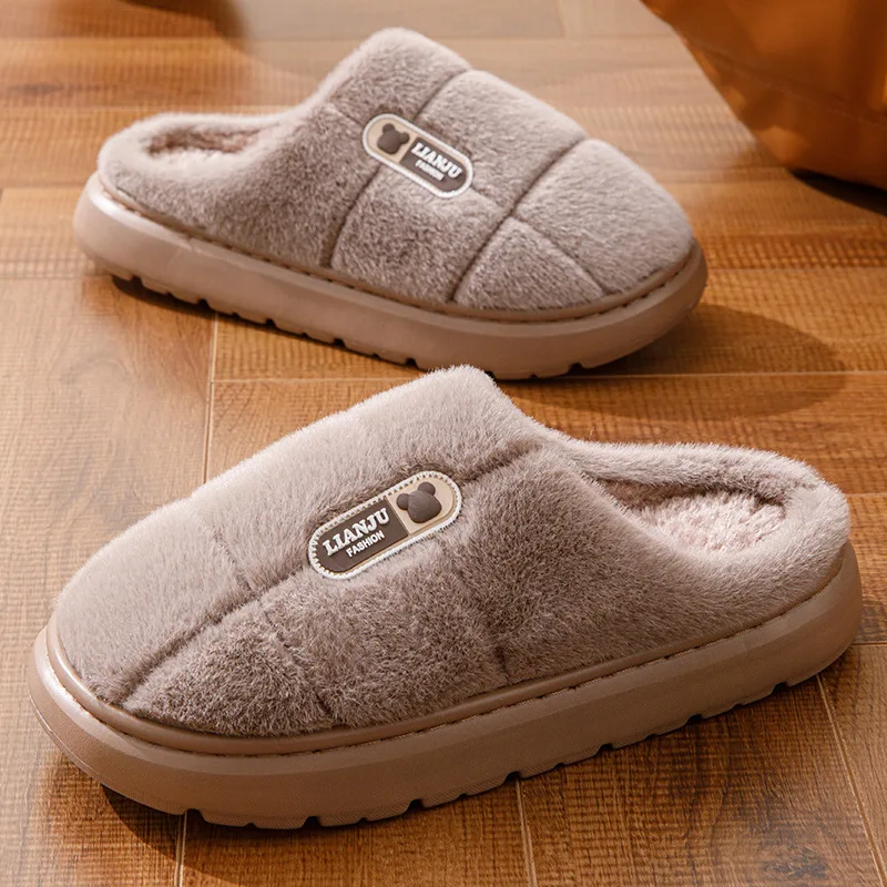 Big Size 50 51 Winter Slippers Men Thick Sole Indoor Home Warm Couples Shoes Non-Slip Flat Platform Cotton Slipper