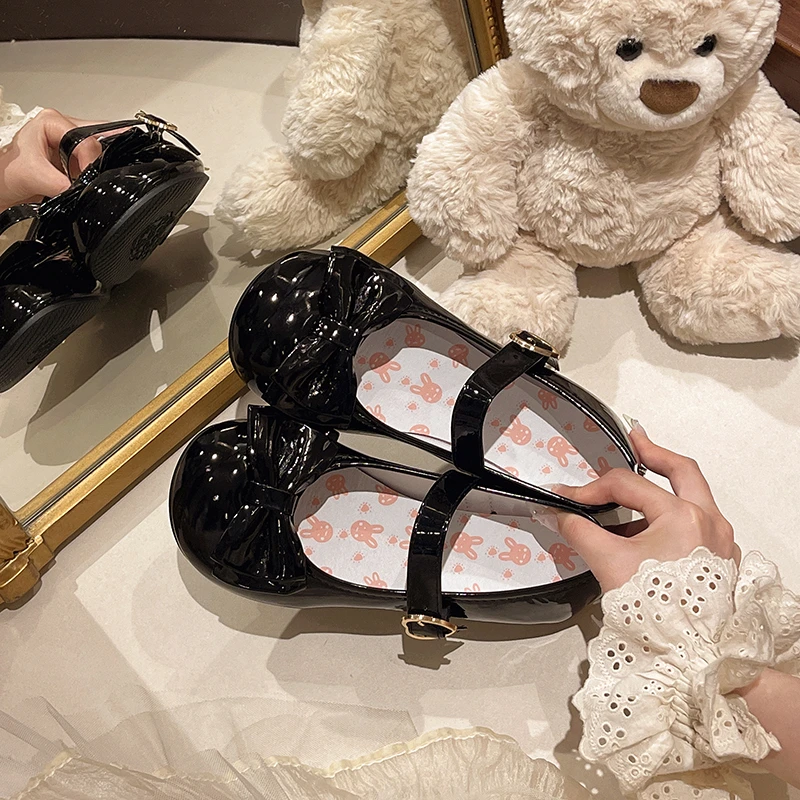 Lolita Mary Jane Shoes for Women Sweet Bowknot Round Toe Flat Shoes Cute Style Daily Princess Ballet Flats Sapatos Femininos