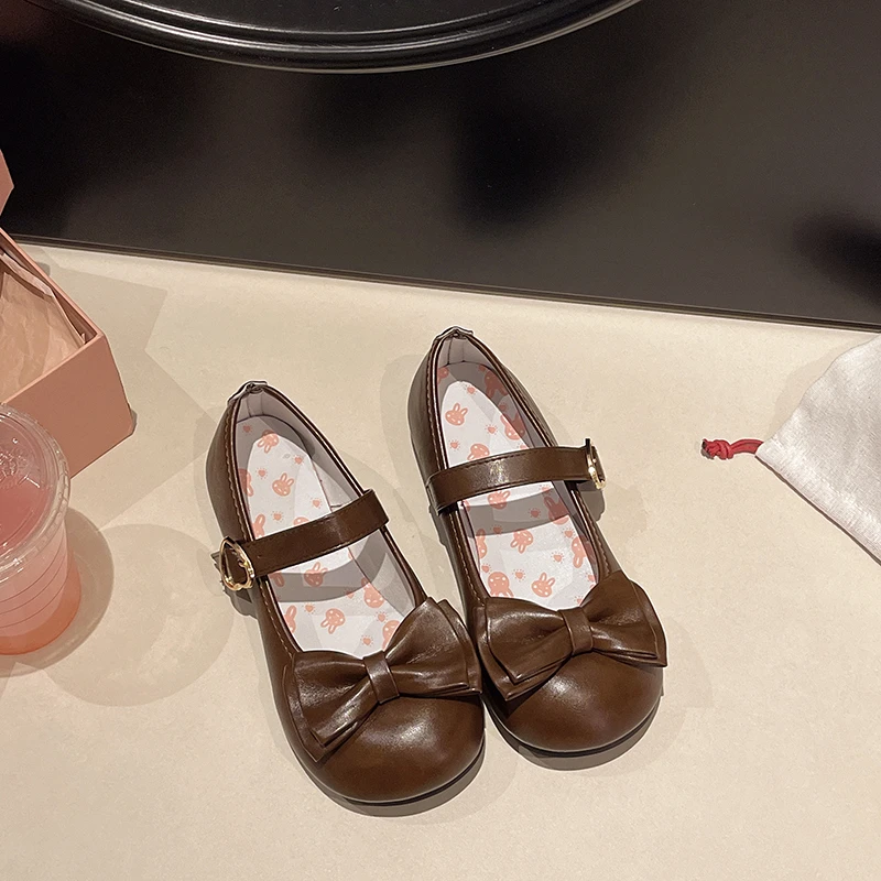 Lolita Mary Jane Shoes for Women Sweet Bowknot Round Toe Flat Shoes Cute Style Daily Princess Ballet Flats Sapatos Femininos