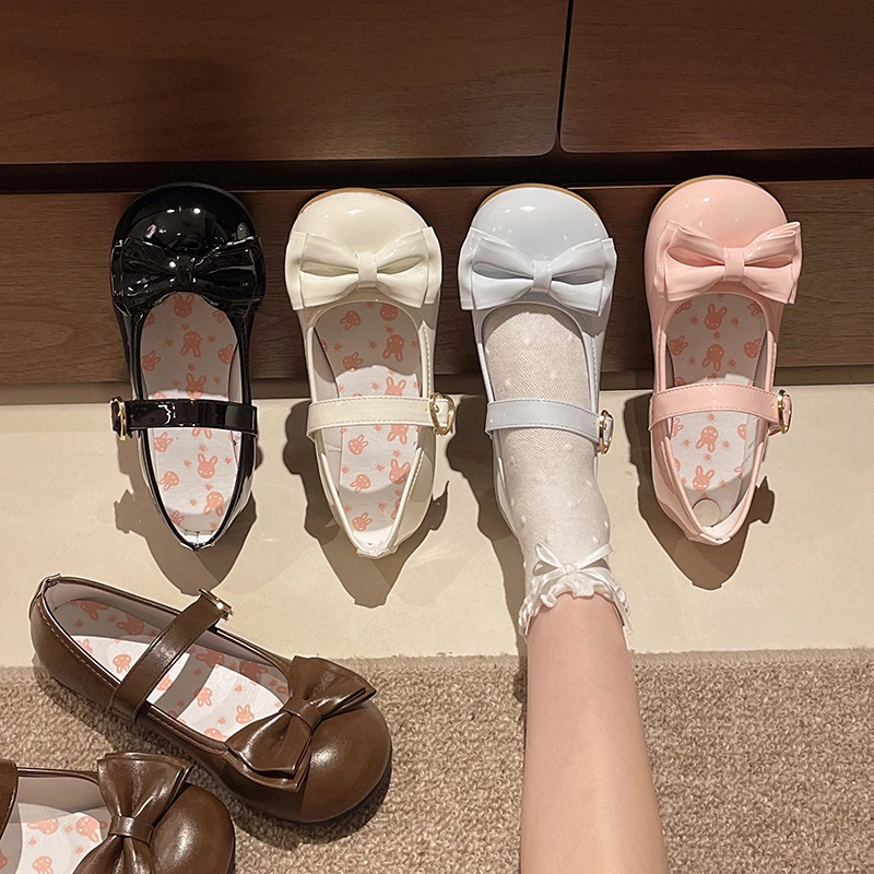 Lolita Mary Jane Shoes for Women Sweet Bowknot Round Toe Flat Shoes Cute Style Daily Princess Ballet Flats Sapatos Femininos