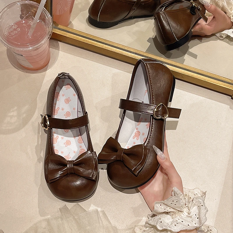 Lolita Mary Jane Shoes for Women Sweet Bowknot Round Toe Flat Shoes Cute Style Daily Princess Ballet Flats Sapatos Femininos