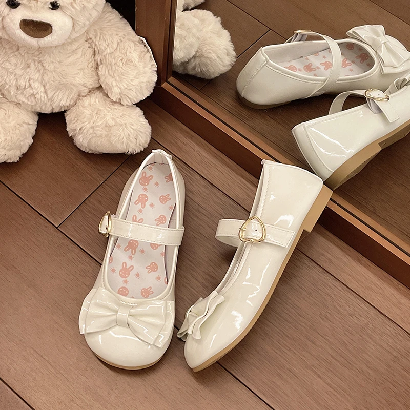 Lolita Mary Jane Shoes for Women Sweet Bowknot Round Toe Flat Shoes Cute Style Daily Princess Ballet Flats Sapatos Femininos