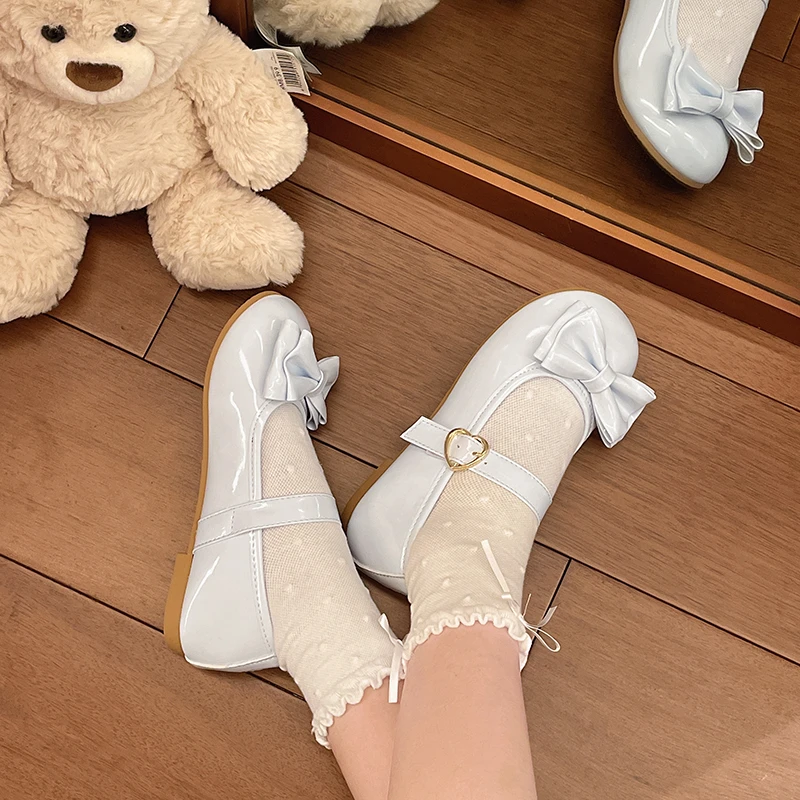Lolita Mary Jane Shoes for Women Sweet Bowknot Round Toe Flat Shoes Cute Style Daily Princess Ballet Flats Sapatos Femininos