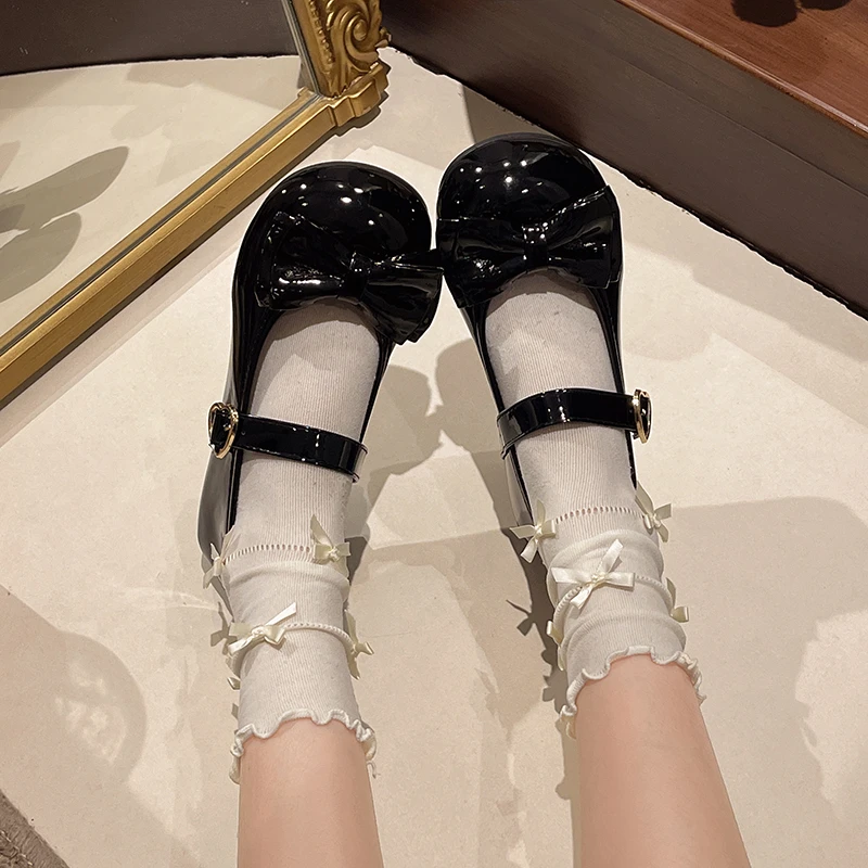 Lolita Mary Jane Shoes for Women Sweet Bowknot Round Toe Flat Shoes Cute Style Daily Princess Ballet Flats Sapatos Femininos