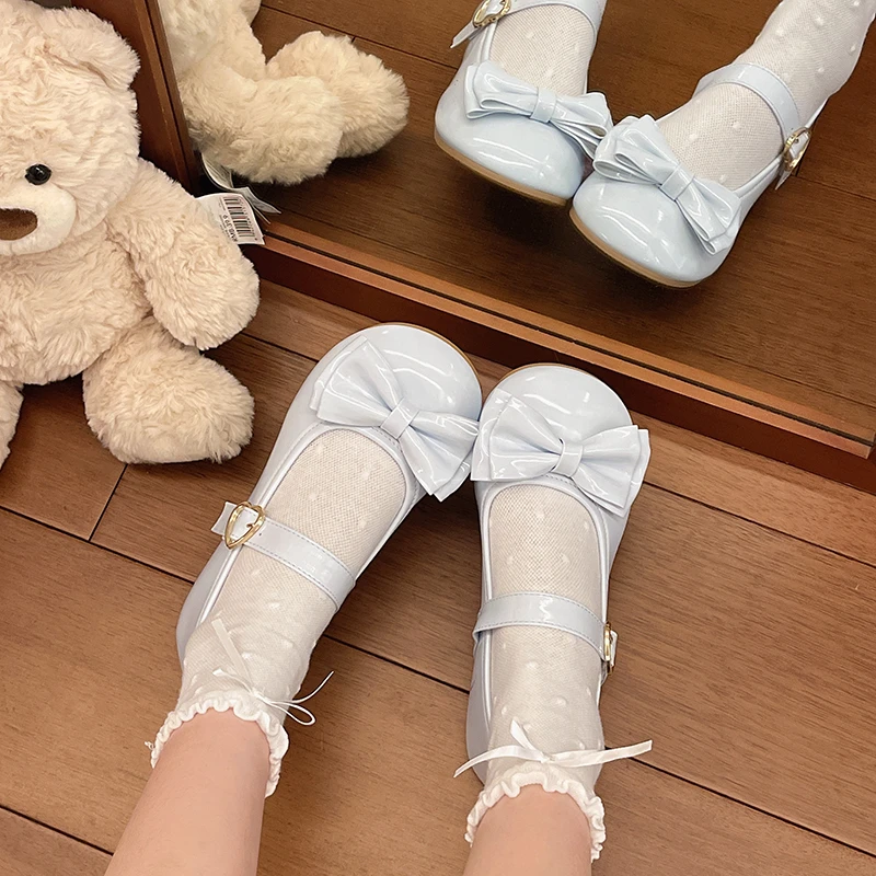 Lolita Mary Jane Shoes for Women Sweet Bowknot Round Toe Flat Shoes Cute Style Daily Princess Ballet Flats Sapatos Femininos