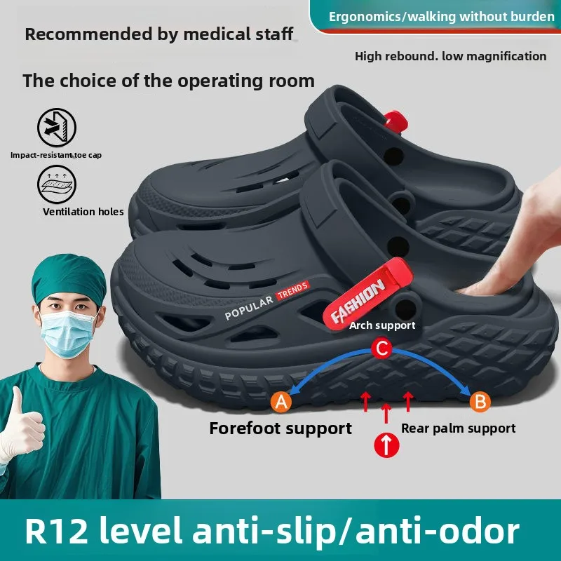Operating room hole shoes men's 2026 summer new non-slip deodorant arch support wear wear wear cool slippers men