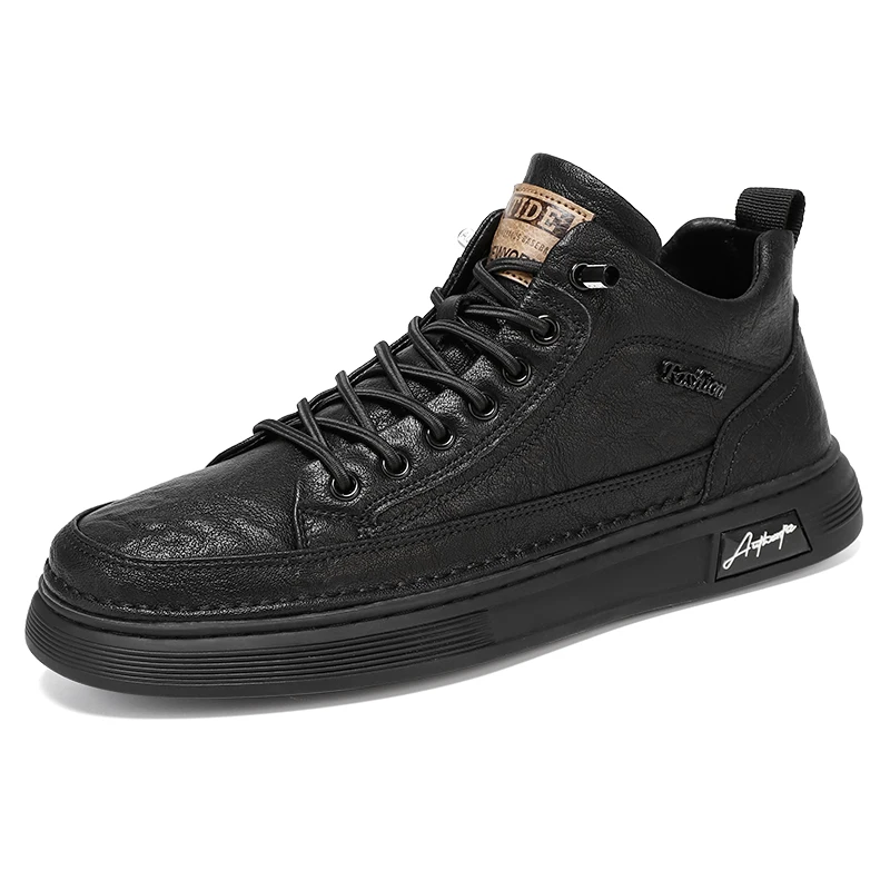British Leather Men's Casual Shoes Breathable Trendy Handmade Shoes Platform Breathable Shoes Male Walking Shoes Men Black Shoes