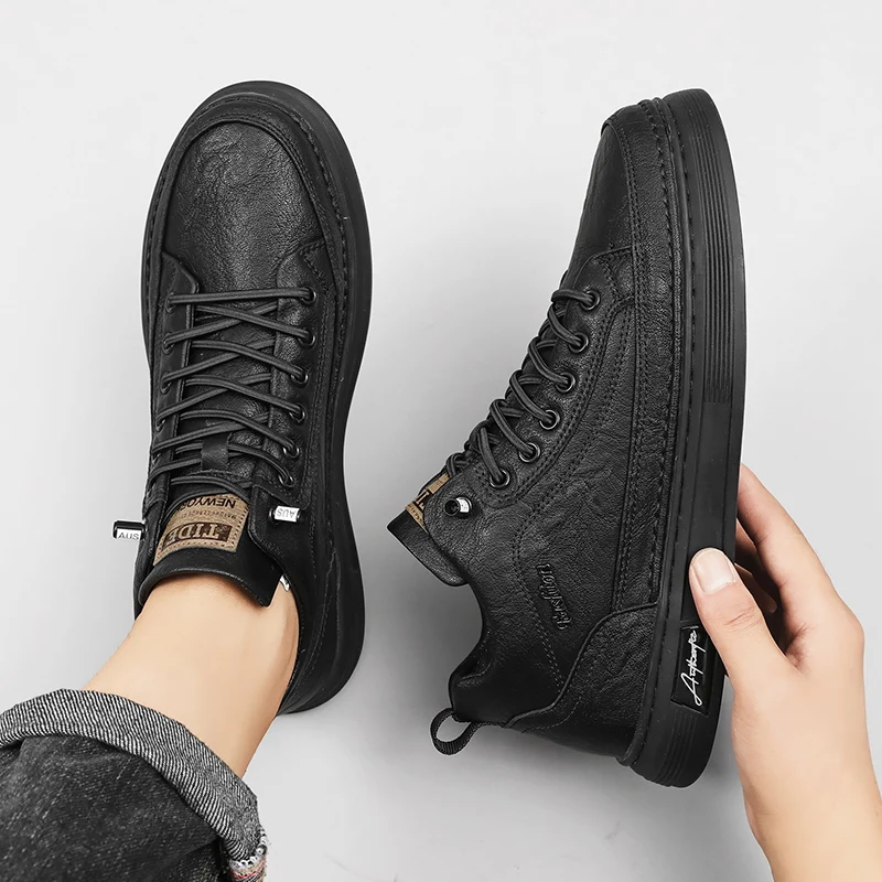 British Leather Men's Casual Shoes Breathable Trendy Handmade Shoes Platform Breathable Shoes Male Walking Shoes Men Black Shoes