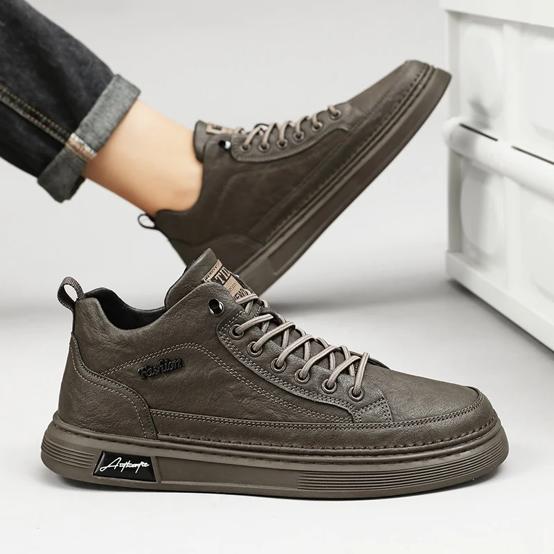 British Leather Men's Casual Shoes Breathable Trendy Handmade Shoes Platform Breathable Shoes Male Walking Shoes Men Black Shoes