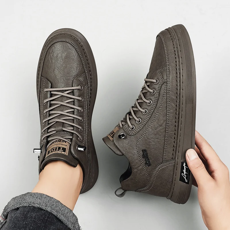 British Leather Men's Casual Shoes Breathable Trendy Handmade Shoes Platform Breathable Shoes Male Walking Shoes Men Black Shoes