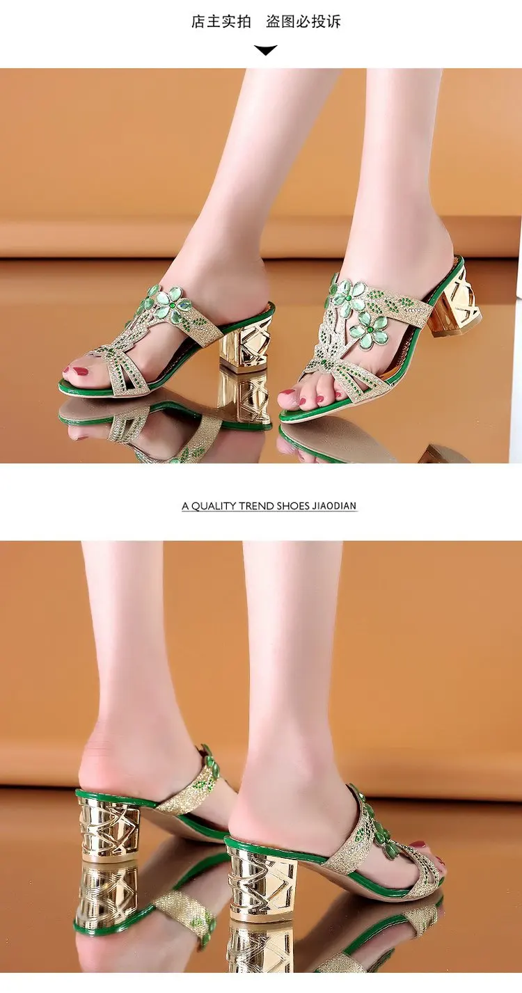 2024 New Hot Glitter Mesh Women Sandals Summer Fashion Outdoor Peep Toe Casual Beach Slippers Thick Heel Slip on Women Sandals