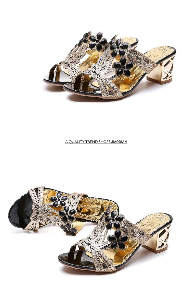 2024 New Hot Glitter Mesh Women Sandals Summer Fashion Outdoor Peep Toe Casual Beach Slippers Thick Heel Slip on Women Sandals