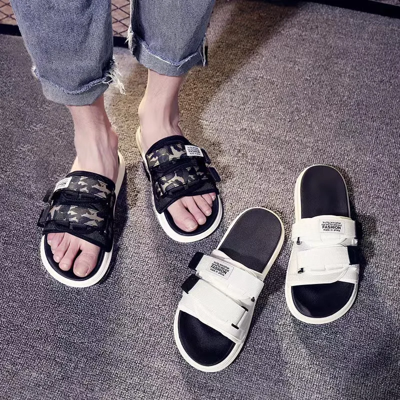Summer Outdoor Men Slippers Fashion Hook&Loop Canvas Casual Couple Shoes Slip-on Beach Slippers Sandals Women Shoes Flip Flops