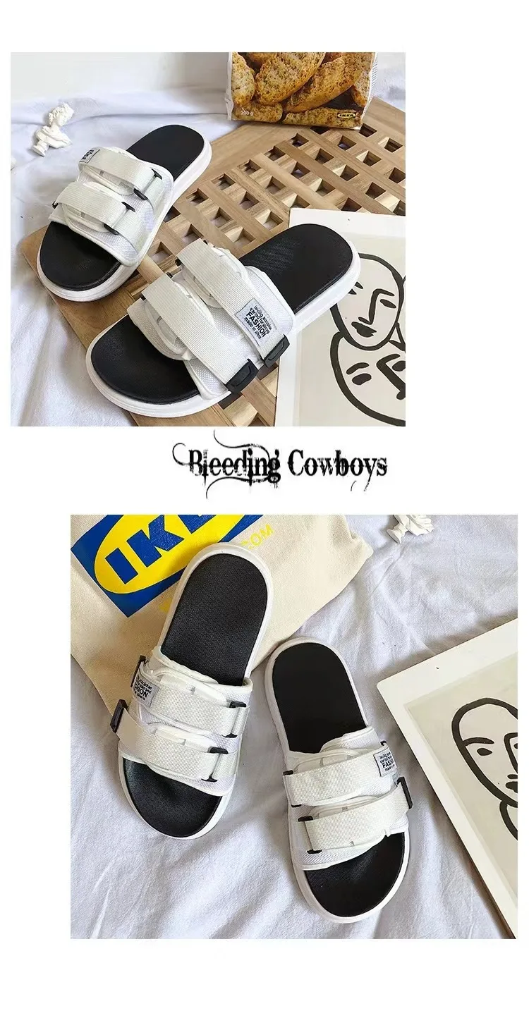 Summer Outdoor Men Slippers Fashion Hook&Loop Canvas Casual Couple Shoes Slip-on Beach Slippers Sandals Women Shoes Flip Flops