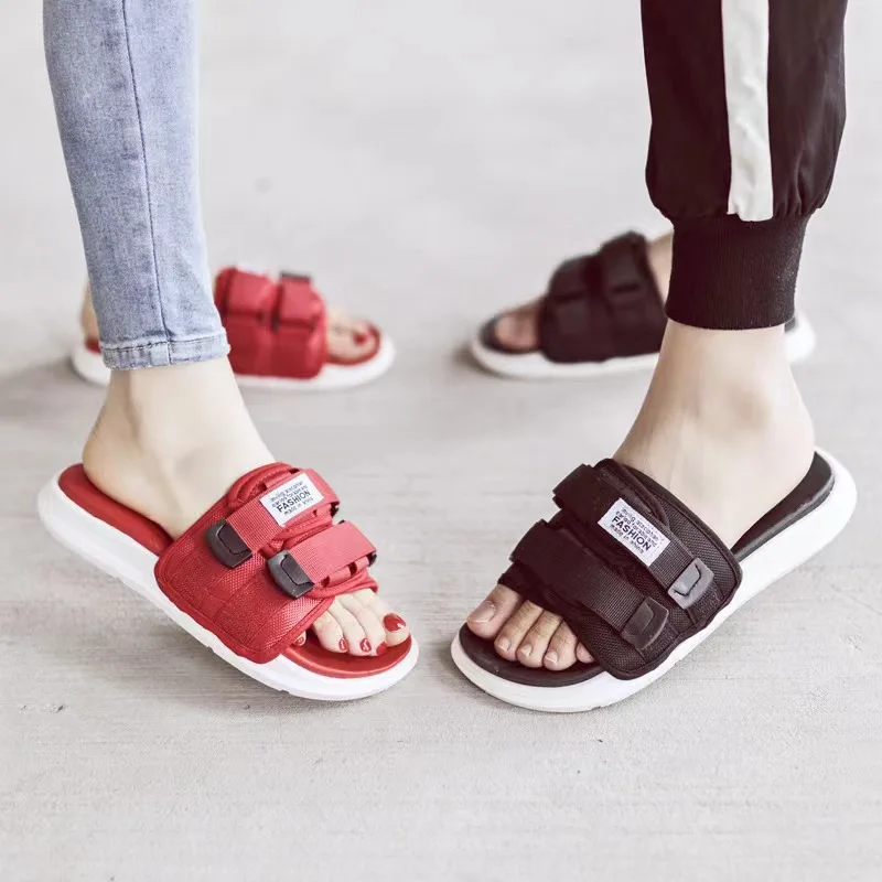 Summer Outdoor Men Slippers Fashion Hook&Loop Canvas Casual Couple Shoes Slip-on Beach Slippers Sandals Women Shoes Flip Flops