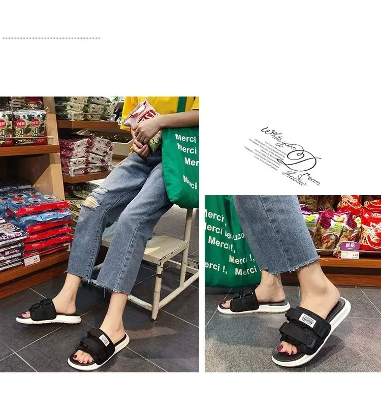 Summer Outdoor Men Slippers Fashion Hook&Loop Canvas Casual Couple Shoes Slip-on Beach Slippers Sandals Women Shoes Flip Flops
