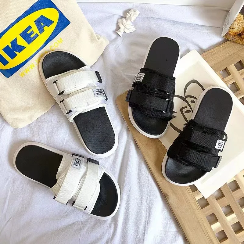 Summer Outdoor Men Slippers Fashion Hook&Loop Canvas Casual Couple Shoes Slip-on Beach Slippers Sandals Women Shoes Flip Flops