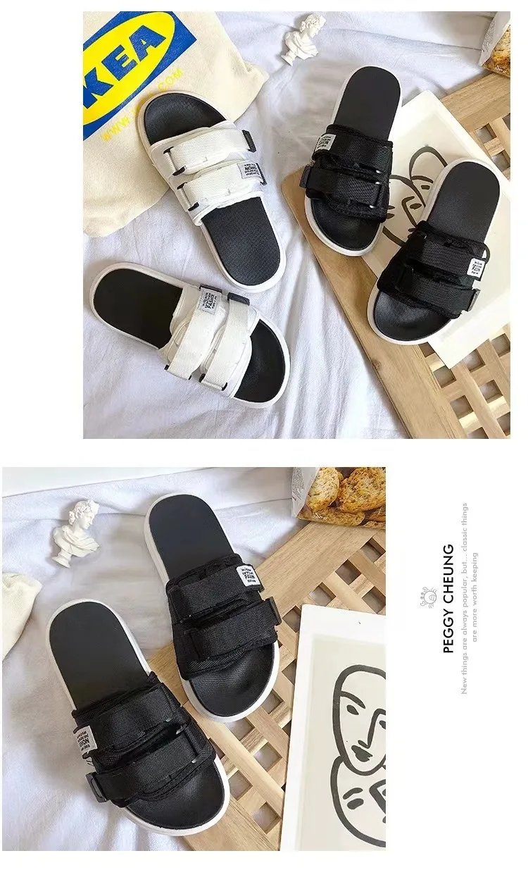 Summer Outdoor Men Slippers Fashion Hook&Loop Canvas Casual Couple Shoes Slip-on Beach Slippers Sandals Women Shoes Flip Flops