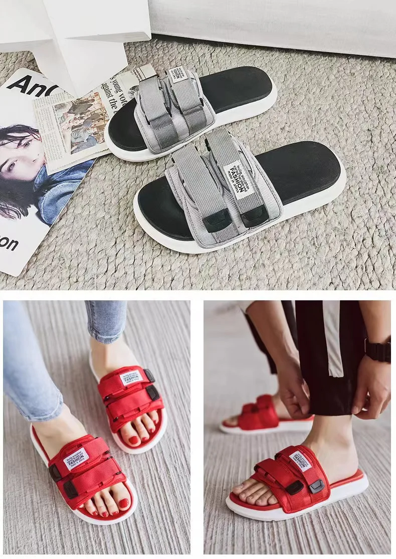 Summer Outdoor Men Slippers Fashion Hook&Loop Canvas Casual Couple Shoes Slip-on Beach Slippers Sandals Women Shoes Flip Flops